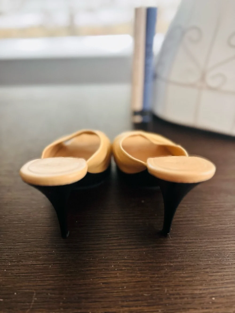 CHANEL Ruched Leather CC Logo Mule Heels Size 6B